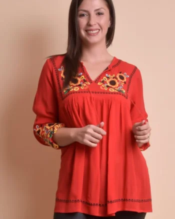 Bluza rosie cu motiv floral multicolor Ingrid 04
