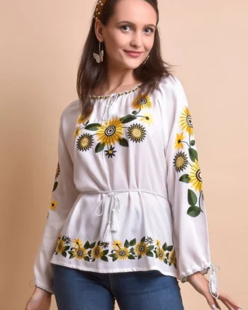 Bluza alba cu motiv floral galben Catrinel 04
