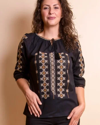 Bluza neagra cu motiv crem Georgeta