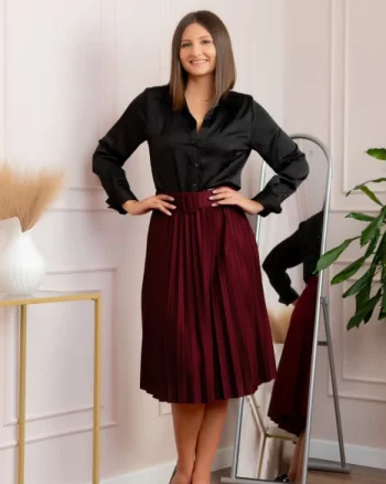 Fusta office plisata Ruby cu centura in talie - Bordo