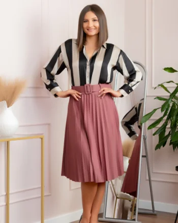 Fusta office plisata Ruby cu centura in talie - Roz