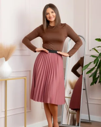 Fusta plisata Luna cu elastic in talie - Roz