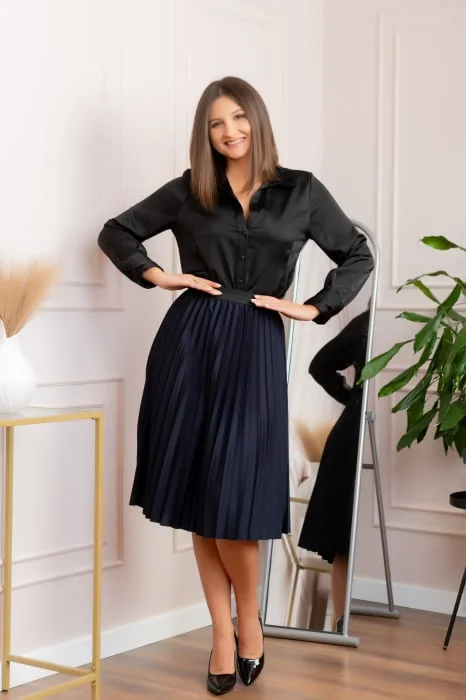 Fusta plisata Luna cu elastic in talie - Bleumarin