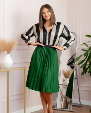 Fusta plisata Luna cu elastic in talie - Verde
