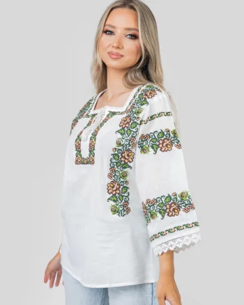 Bluza alba cu motiv floral multicolor Dalia 01