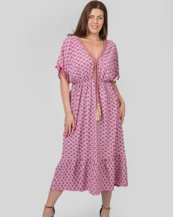 Rochie roz cu ciucuri si model mandala