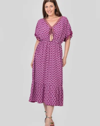 Rochie magenta cu ciucuri si model mandala