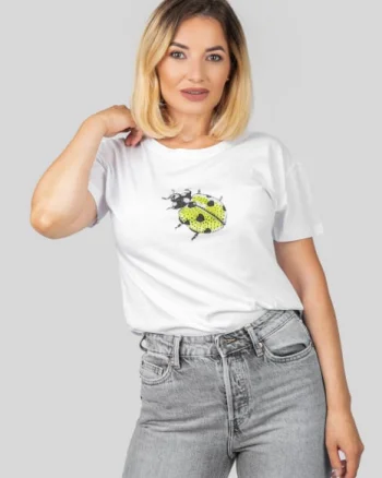 Tricou alb cu buburuza