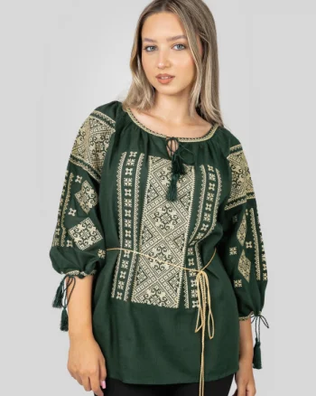 Bluza verde cu motiv geometric auriu Sonia