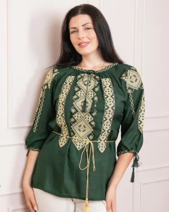 Bluza verde cu motiv geometric crem Marlena 02
