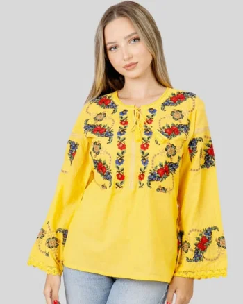 Bluza galbena cu motiv floral multicolor Afrodita 02