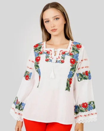 Bluza alba cu motiv floral multicolor Lara
