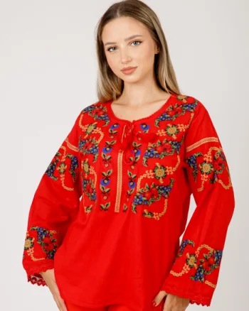 Bluza rosie cu motiv floral multicolor Afrodita 03