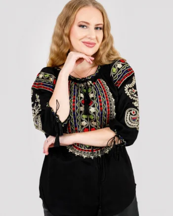 Bluza neagra cu motiv floral multicolor Irene 02