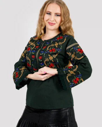 Bluza verde cu motiv floral multicolor Afrodita 04