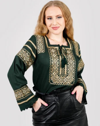Bluza verde cu motiv geometric auriu Dora 02