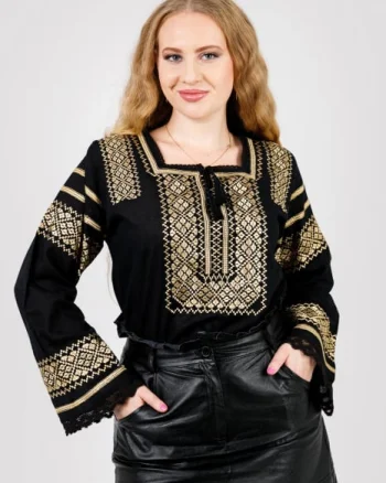 Bluza neagra cu motiv geometric auriu Dora 03