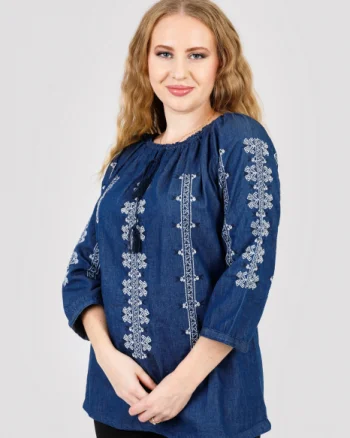 Bluza albastra cu motiv geometric alb Astrid