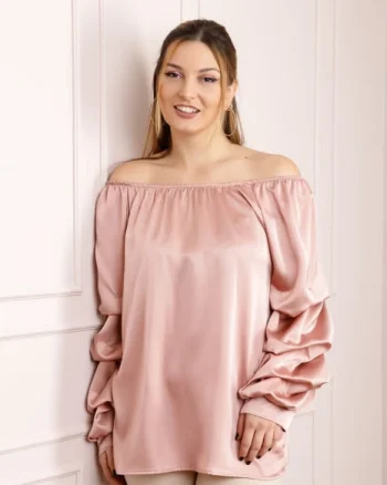 Bluza roz piersica eleganta cu maneci bufante