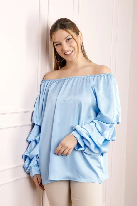 Bluza bleu eleganta cu maneci bufante