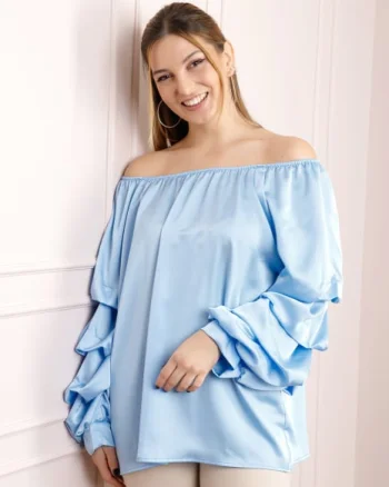 Bluza bleu eleganta cu maneci bufante