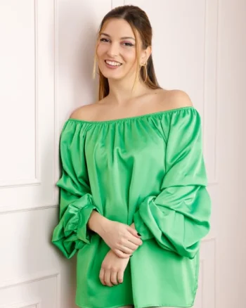 Bluza verde praz eleganta cu maneci bufante