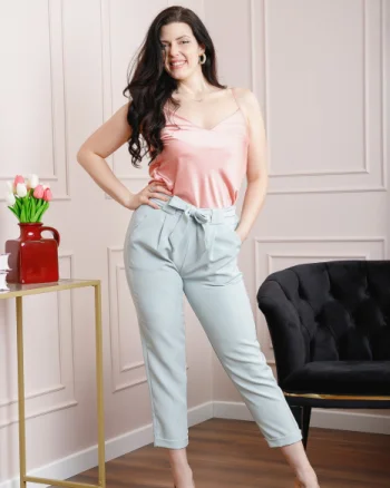 Pantaloni bleu cu fundita in talie