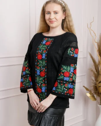 Bluza neagra cu motiv floral multicolor Beatrice 02
