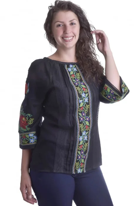 Bluza neagra cu motiv floral multicolor Francesca 01