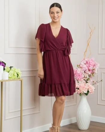 Rochie grena cu volane si maneci fluture