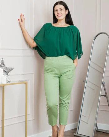 Pantaloni casual verde lime cu talie elastica si buzunare functionale