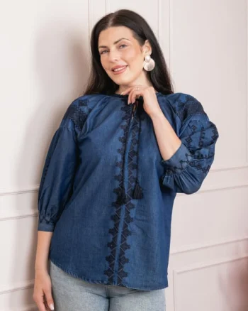 Bluza albastra cu motiv geometric negru Tiana