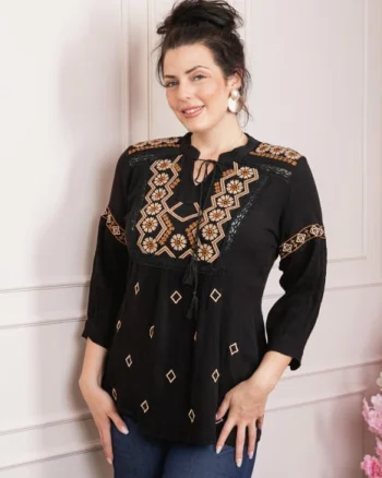 Bluza neagra cu motiv floral crem Miranda 02