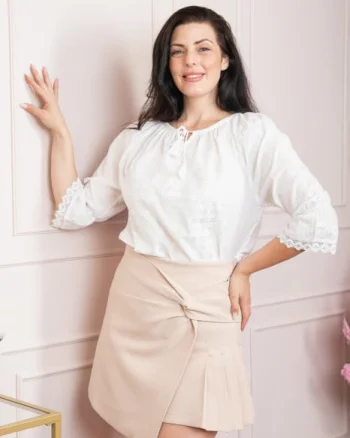 Ie traditionala alba cu motiv floral alb Anabela