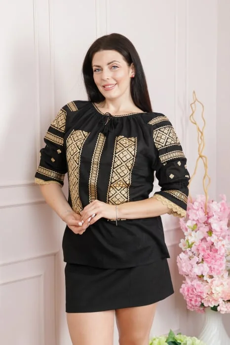 Bluza neagra cu motiv geometric auriu Ozana 02