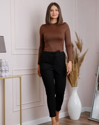 Pantaloni confort casual negri cu snur in talie