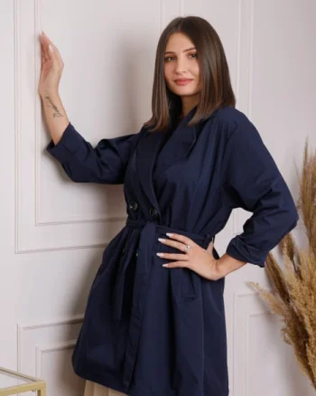 Pardesiu elegant bleumarin cu cordon si nasturi