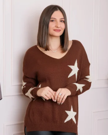 Pulover Stella maro cu stelute si decolteu in V