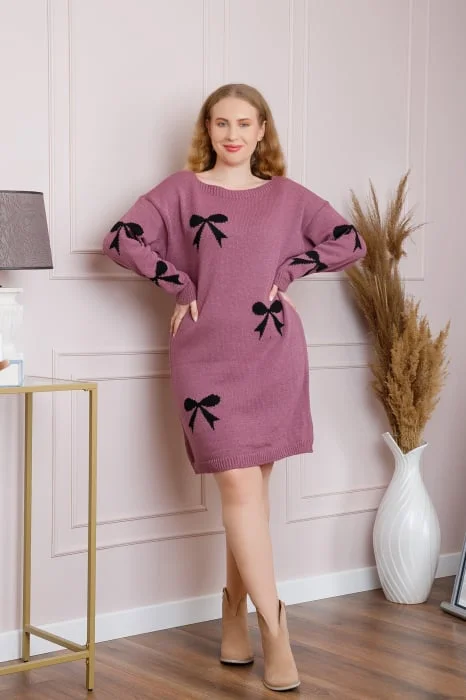 Pulover Bonnie mov tip rochie cu fundite