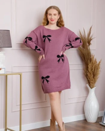 Pulover Bonnie mov tip rochie cu fundite
