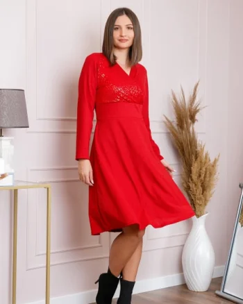 Rochie Sophia eleganta rosie cu paiete la bust