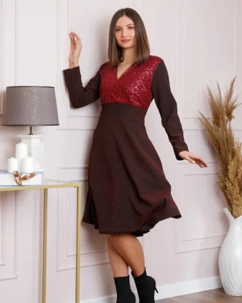 Rochie Sophia eleganta grena cu paiete la bust