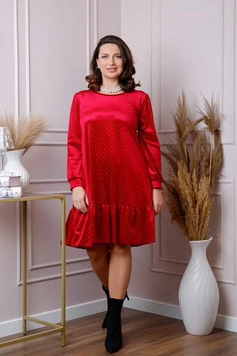 Rochie din catifea rosie Alessia
