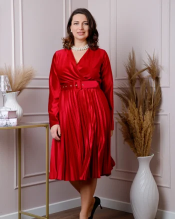 Rochie Emily din catifea plisata rosie cu bust petrecut