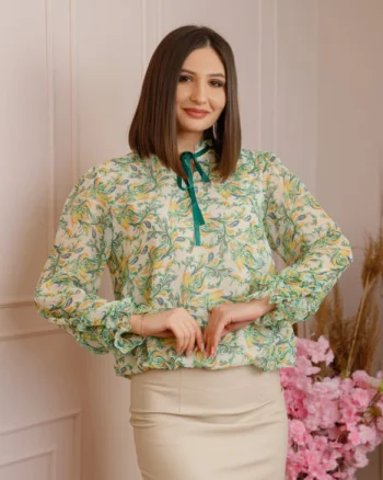 Bluza Madeline din voal cu maneci bufante - Verde