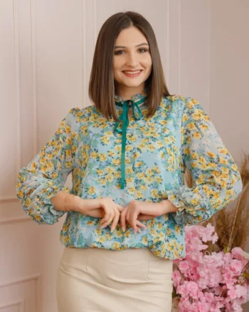 Bluza Madeline din voal cu maneci bufante - Bleu