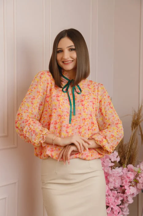 Bluza Madeline din voal cu maneci bufante - Corai