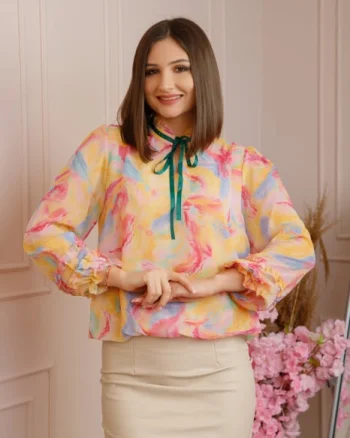 Bluza Madeline din voal cu maneci bufante - Galben pastel