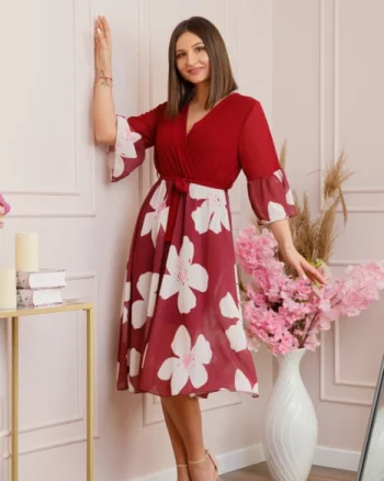 Rochie Lucy eleganta din voal cu imprimeuri florale - Grena