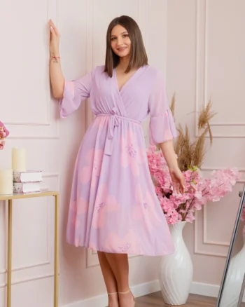 Rochie Lucy eleganta din voal cu imprimeuri florale - Lila
